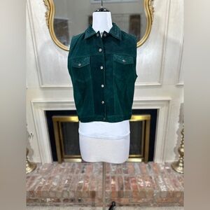AGAR Suede Leather Vest‎ XL Green Western Snap Front Embroidered Y2K Rodeo